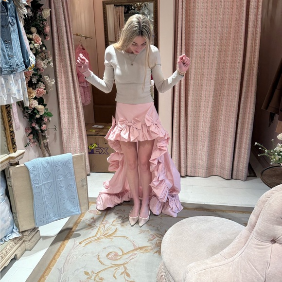 LoveShackFancy Olivera Taffeta Bow High-Low Skirt - Picture 14 of 17